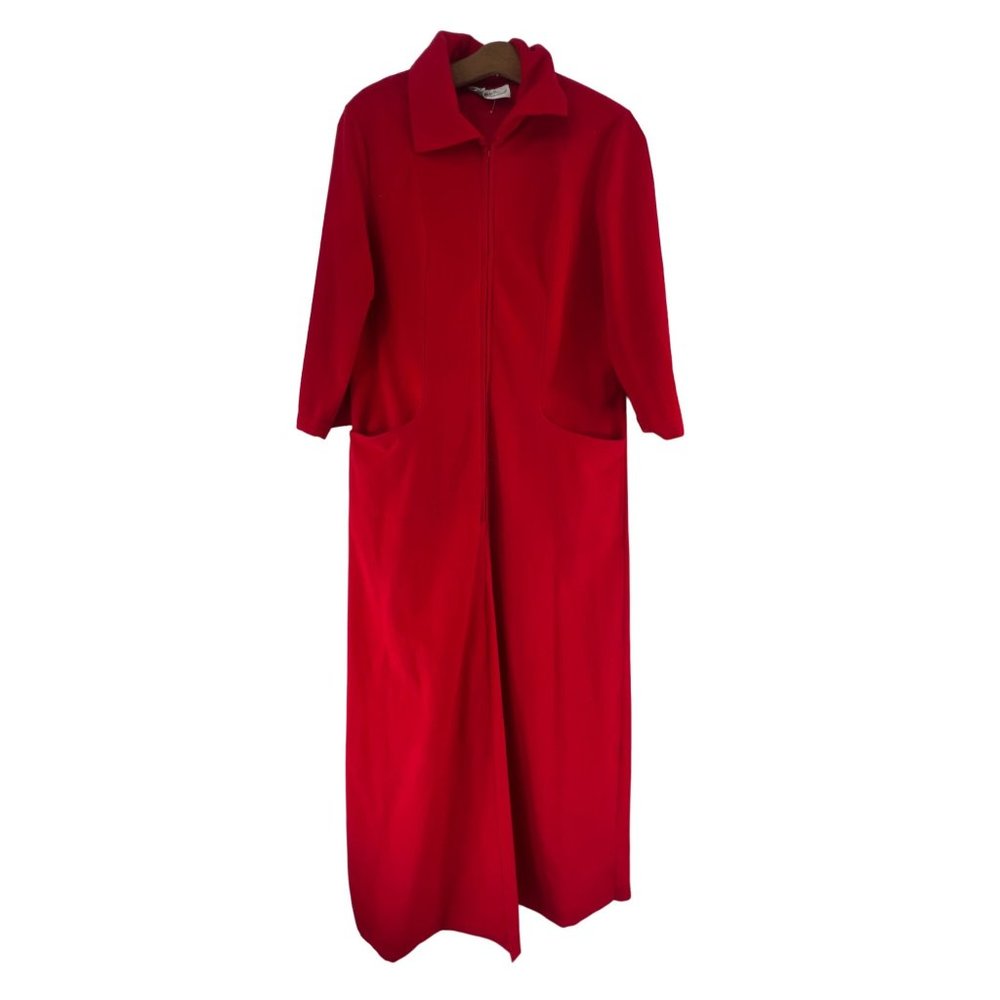 Henson Kickernick Vintage 3/4 Sleeve Maxi Shirt Dress Womens M Red Zip Pockets